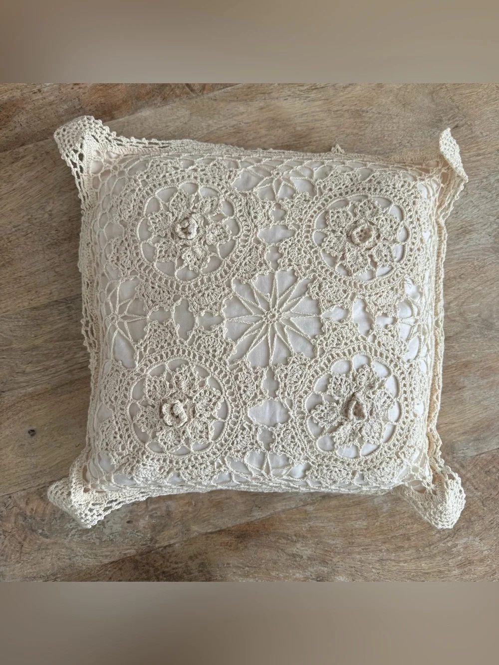Vintage Handmade Crochet Lace Throw Accent Pillows Boho Cottagecore
